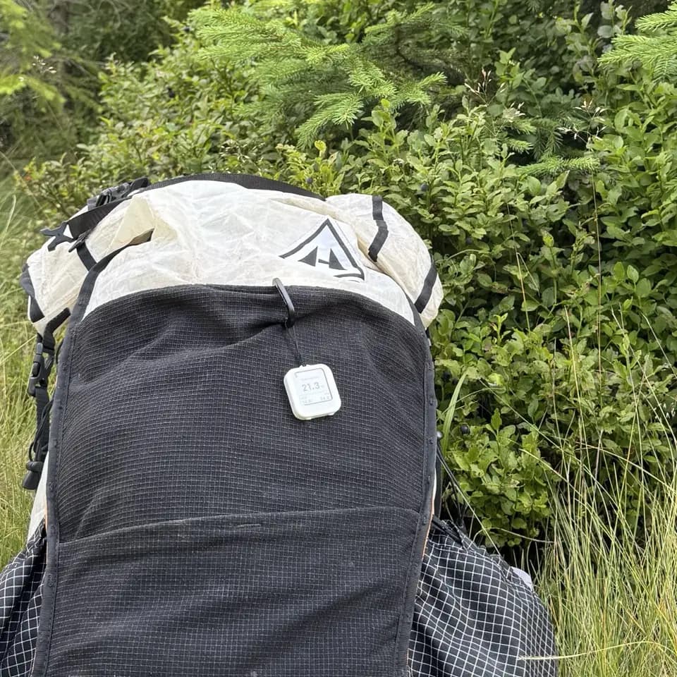 Clipped high on the pack, logging the whole climb
